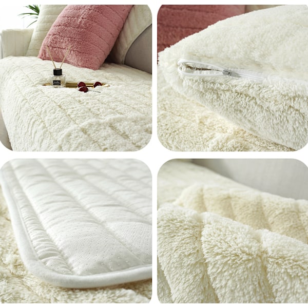 Modern enkel plysch soffa kudde, universell all-inclusive varm tjock soffa överdrag, tatami fönsterkarm kudde(Vit beige, 90*160)