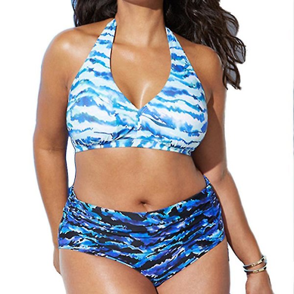 Dam Halter Bikini Set Push Up BH Badkläder Vadderad Baddräkt Baddräkt Strandkläder Plus Storlek XL
