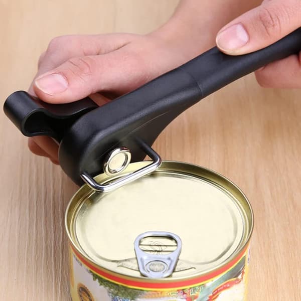 Manuel dåseåbner, sikkerhedsmanuel dåseåbner, 2 i 1 dåseåbner og flaskeåbner, professionel ergonomisk rustfrit stål til køkken (sort)