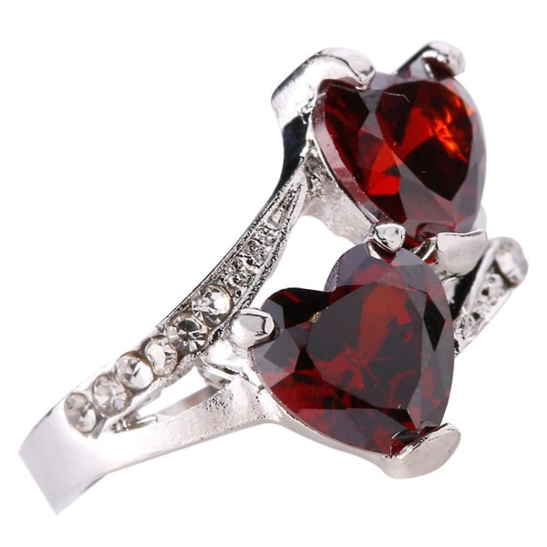 Mode Kvinder Luksus Kubisk Zirkon Rhinestone Indlagt Dobbelt Kærlighed Hjerte Ring Red US 6