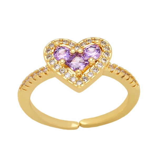 Ring Vintage Zircon Heart Stud Justerbare Motesmykker Ac10793 purple