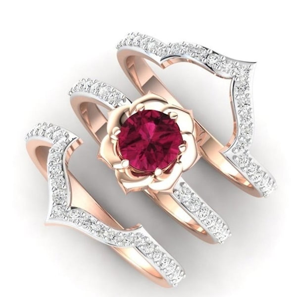 3 stk. Elegante Kvinders Faux Ruby Rhinestone Indlagt Finger Ring Bånd Smykker Gave US 10