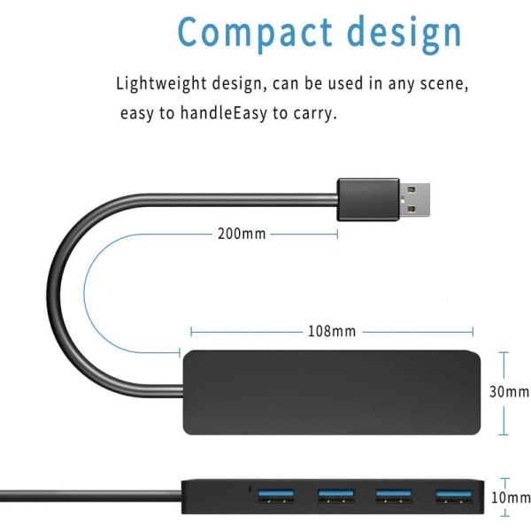 USB 3.0 Hub 4 porter Ultra Slim Kompatibel for MacBook, MacBook Air/Pro/Mini, iMac, Surface Pro, MacPro, Windows Bærbare datamaskiner