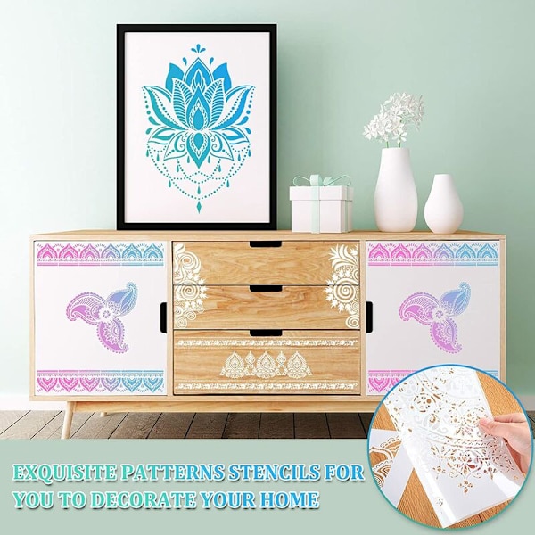 12 stk. store mandala stencils genanvendelige mandala maling skabeloner 8,3 x 11,7 tommer blomsterdesign stencil mandala tegning