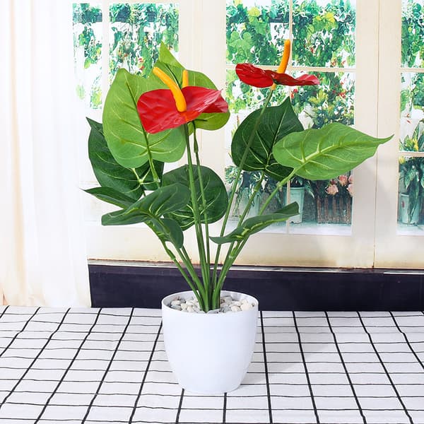 Simulering grön växt plastblomma 12 huvuden 3 anthurium blomma 2PCS,