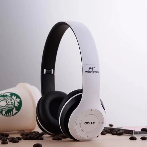 Trådløse Bluetooth On-ear hodetelefoner med mikrofon Hvit