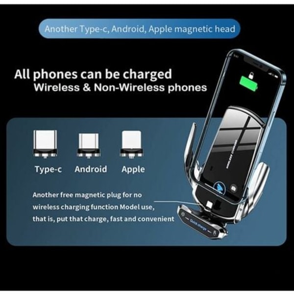 Langaton auton laturi, puhelimen pidike, automaattinen kiinnitys, ilmanvaihtoaukkoon kiinnitettävä, yhteensopiva iPhone 13 Pro, 12 Max Mini/11/XS/XR Sa