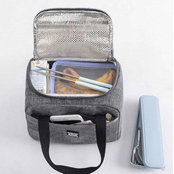 Bärbar lunchpåse Thermal väska kylare Bento-påse Middagsbehållare Skolmat (grå)
