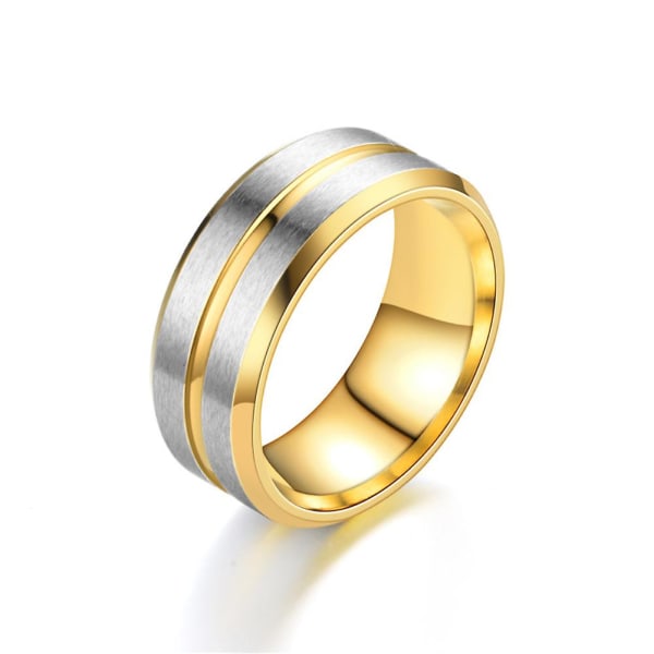 Mote to-farget ring for menn og kvinner, bryllupsforlovelses smykker gave Golden US 9