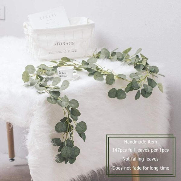 Konstgjord Eucalyptus Grön Löv Girlang, 200cm Handgjord Eucalyptus Vinstock Heminredning, Bröllop Väggdekor, Jul Tab