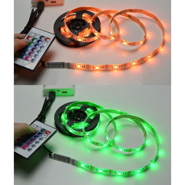 LED färgglad ljusremsa USB färgbakgrundsljusremsa (2 meter + kontroll + 24 tangenter fjärrkontroll)