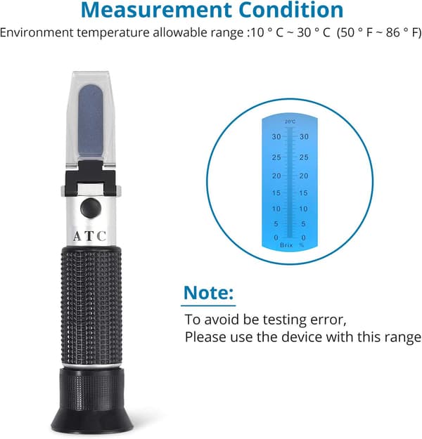 Brix refraktometer med ATC, Brix 0-32%, bærbart refraktometer for testing av sukkerinnhold for birøktere honningkondensat