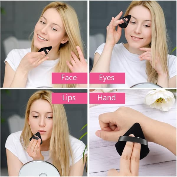 6 sorte korte fluffy puder, bomuldsbløde trekantede makeup-svampe