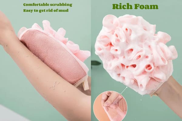 3-pack dubbelsidiga exfolierande handskar, exfolierande kroppsvante