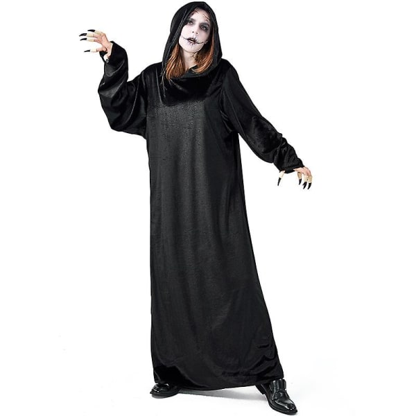 Halloween Kostume til Voksne Kvinder Troldmand Heks Kostume Middelalderlig Hætte Kjole Kostume til Fest Cosplay Black M