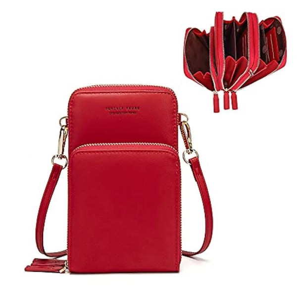 Liten crossbody-mobilväska för kvinnor, miniväska med axelrem och kreditkortsfack A916-878 Red