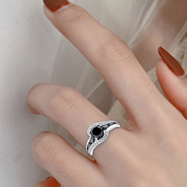 Geometrisk Svart Kubisk Zirkonia Ring Smycke Mode Utseende Utsökt Finger Ring För Bröllop US 10