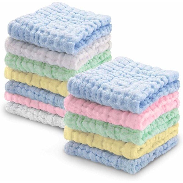 Hushållsartiklar 6 lager av seersucker bomullsgaze kvadrat (blå * 4 + vit, gul, rosa, grön, 2 stycken vardera),