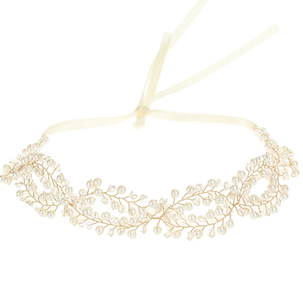 Bryllupshovedbånd Krystal Perle 8-karakter Twisted Beaded Hårkæde Hovedbeklædning Hårpynt Silver