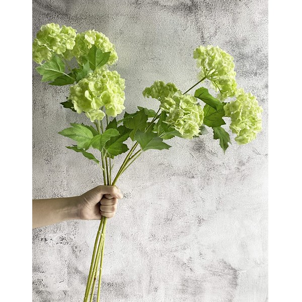 Kunstig Grønn Viburnum Hortensia Snøball 2 Hoder Naturlig Livaktig Real Touch Kunstig Latex Lang Stilk Hortensia for Hjemmedekor Utendørs Bryllup D