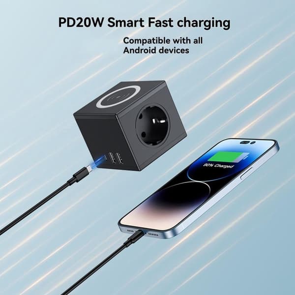 USB-oplader til skrivebord, standard europæisk terningstik PD15W, opladning, EU-stik, sort
