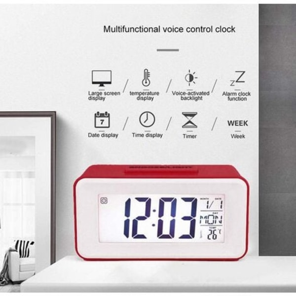 Litthing Digital Väckarklocka Digital LED-klocka Väckarklocka Datum Temperatur Snooze 8 Musik Sömn Batteridriven (Svart)