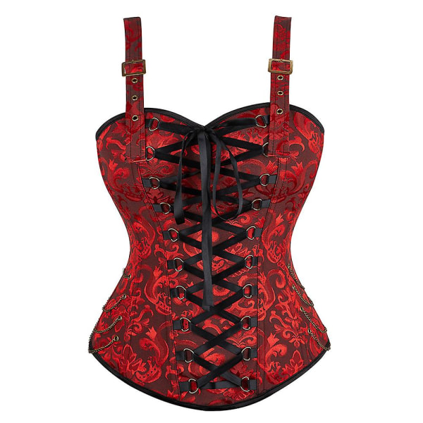 Kvinners Korsett Bustier Sexy Lingeri Gotisk Stil Jacquard Skulderstropp med Glidelås Overbust Corselet Topp Pluss Størrelse Fest Klubb Red XS