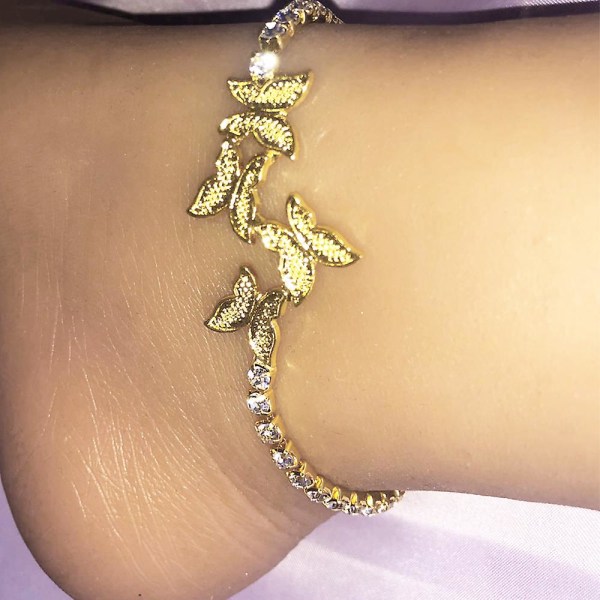 Perhonen Anklet-Rannekoru Seos- ja Strassikoristeinen Ranne- ja Jalkaketju Elegantti Koru Gold