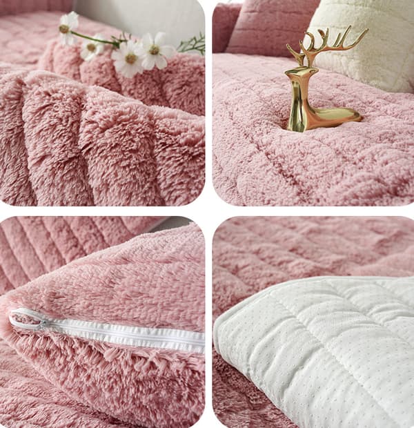 Moderne enkel plys sofasæde, universel all-inclusive varm tyk sofasæde, tatami karnap pude(Pink, 70*90)