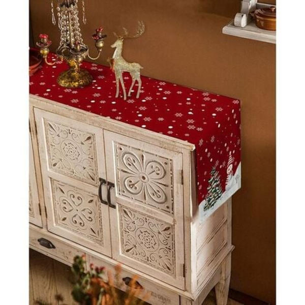 Glædelig Jul Bordløber 90 Tommer Lang Vaskbar Burlap Linen Bordkollektion til Spisning, Fest, Middag, Ferie, C
