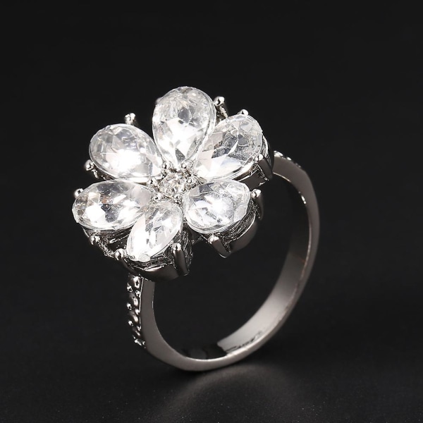Kvinnor Trendiga Blomma Cubic Zirconia Ringar Bröllop Engagemang Finger Smycken Present US 9