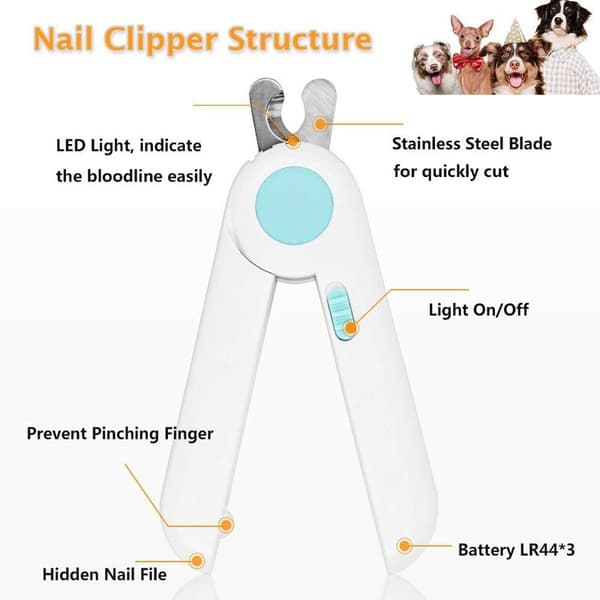 Universell katte- og hundeklippere med LED-lys (LED-lys negleklippere (blå))