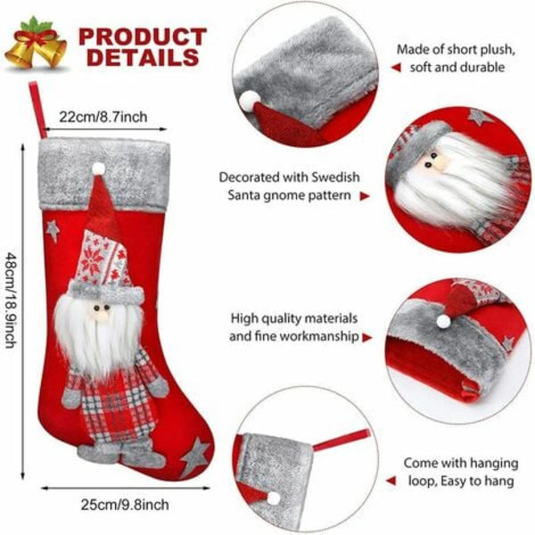 5-pack Svenska Julstrumpor Tomte Nisse Skandinavisk Strumpa Julstrumpor med 3D Plysch