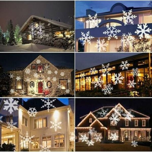 Juleprojektor LED Snøflak Lampe Vanntett Lys for Utendørs Innendørs Jul Fest Hagebelysning Dekorasjon, Hvit S