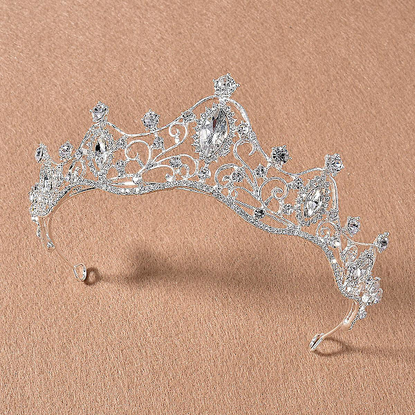Bryllups Rhinestone Krone med Sløjfe Ende Stilfuld Elegant Holdbar Ingen Blegning Nem at Bære Bedste Gave til Silver