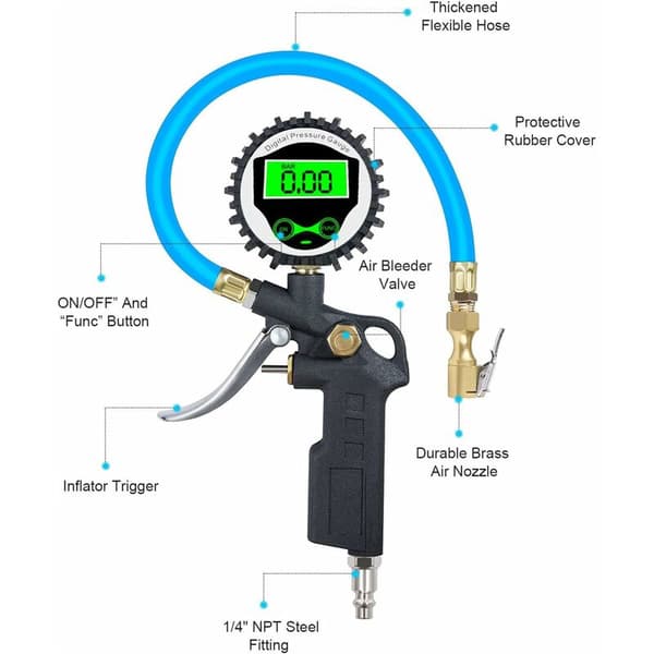 Digital Däcktrycksmätare med LCD-Bakgrundsbelysning, 255 PSI Digital Däcktrycksmätare Däckpump för Bil