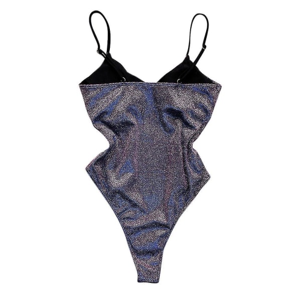 Naisten Glitteri Kiiltävä Monokini Uimapuku Push Up Yksikokoinen Uima-asu Purple XL