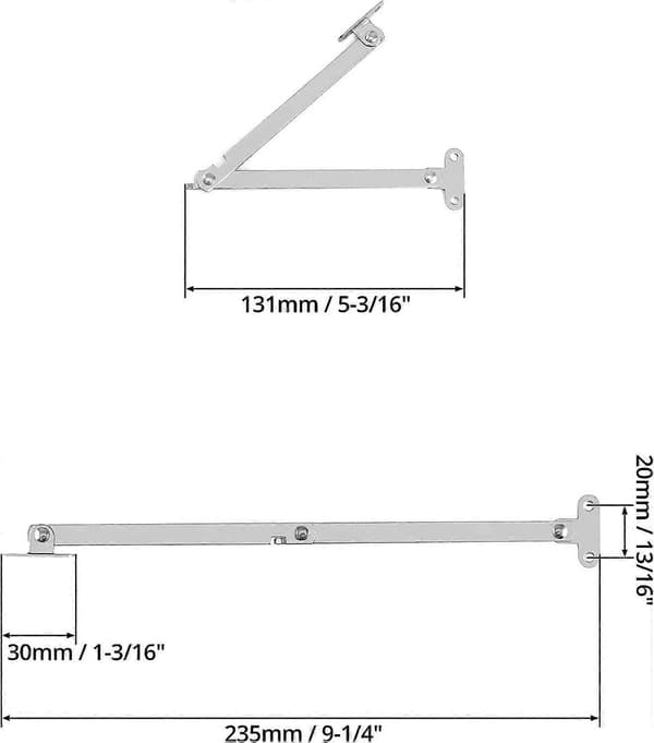 Stödgångjärn, skåpluckstöd, för skåpstöd, köksskåp väggfällbart bord (silver)