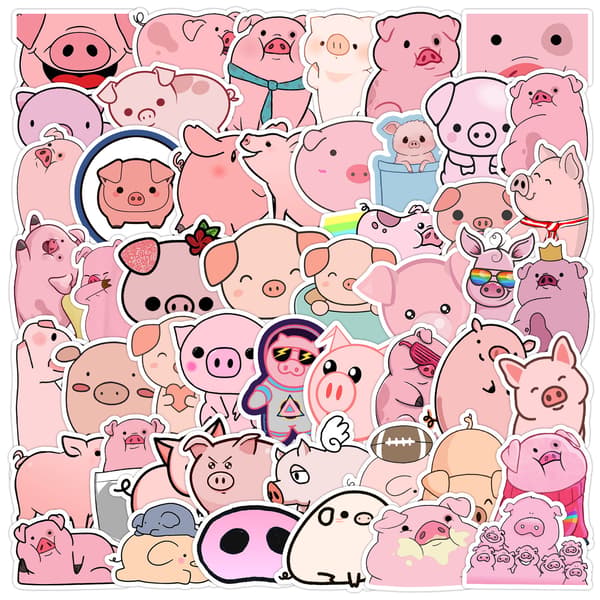 Søde Gris Stickers 50 Stk Seje Æstetiske Stickers til Vand