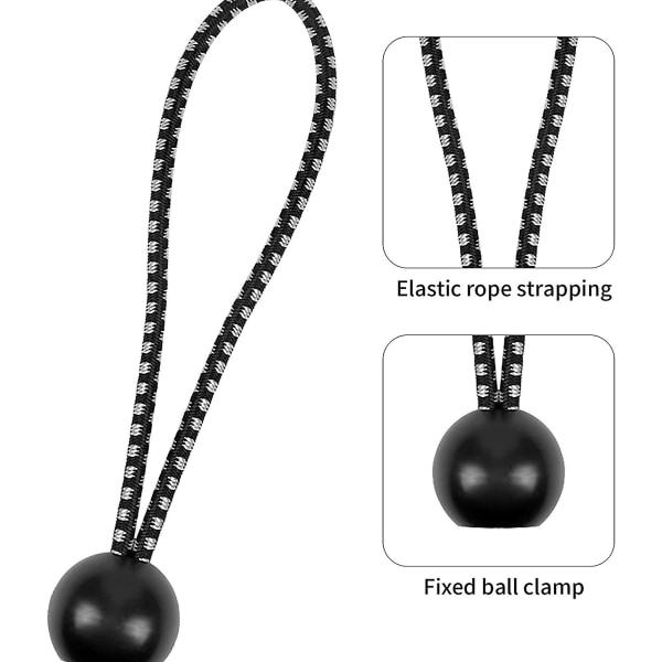 10 bitar bungee lina, stark och tålig bungee lina bollar och tältklämmor, presenning spännare med kula för lusthus, presenning, camping, tält (svart vit)