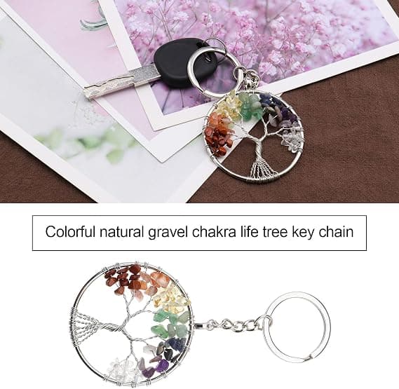 Nøglering 7 Chakra Livets Træ Krystal Nøglering Ædelsten Healing
