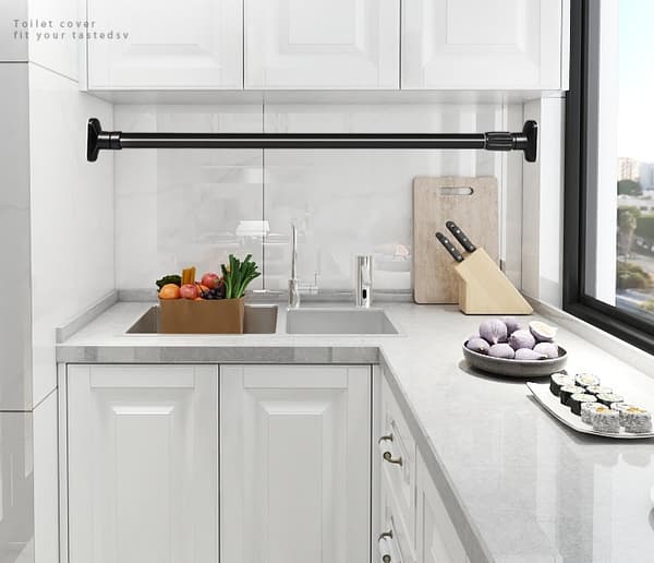 Svart 90-160cm Ingen stansning Retractable Duschdraperistång,