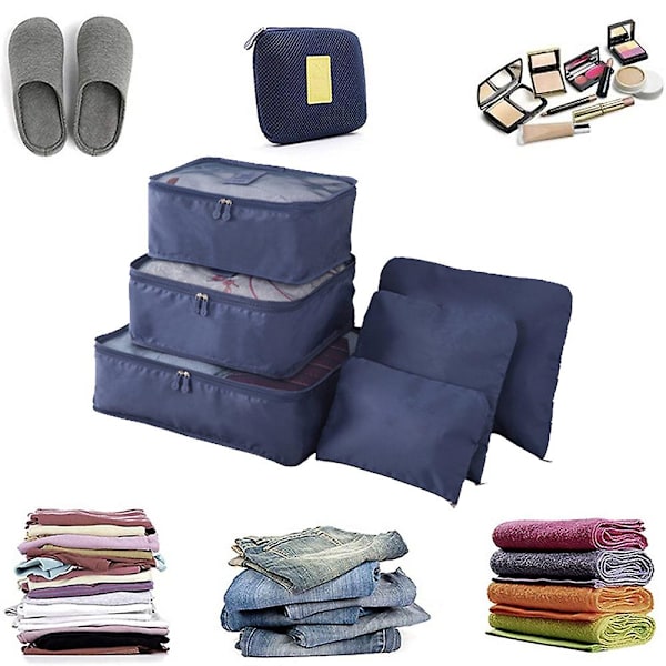 Resväska förvaringsväska 6-pack, Flerfärgad Quiltförvaringsväska navy blue