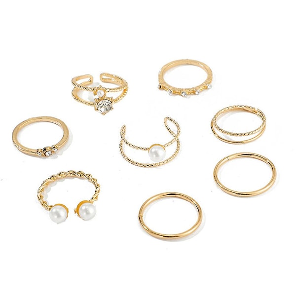5/8 stk Boheme Kvinders Kunstige Perle Rhinestone Åben Finger Ring Justerbar Smykke 2