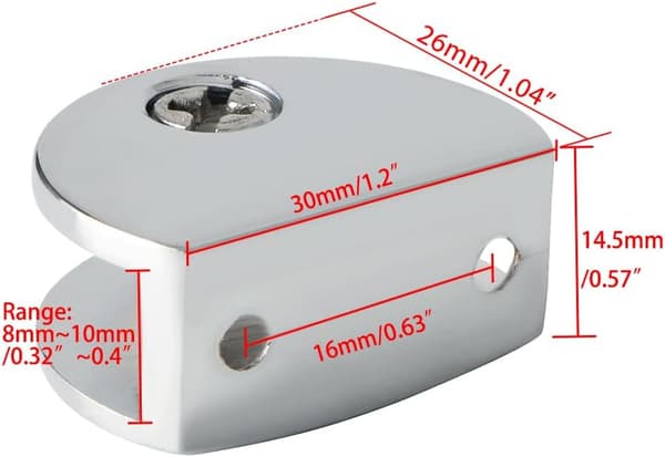 Glasklämma, Glashyllstöd, Väggmonterad, Justerbart Fäste, Passar 8-10 mm Tjockt Glas, 4 st