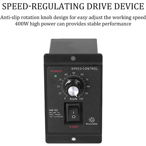 400W motorhastighetsregulator, mikrogear, trinnløs motor