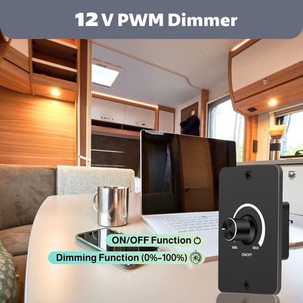 12V PWM LED Dimmer - Dimbar - DC 5A - För släpvagnar, husbilar, båtar, lastbilar, husvagnar