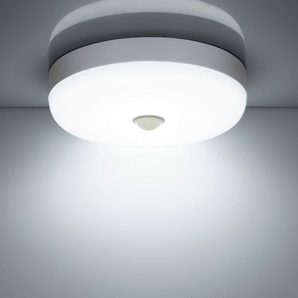 LED Rörelsedetektor Taklampa 12W 1500LM 6500K Kalla Vit IP56 Vattentät Rund LED Taklampa för Utomhus Inomhus