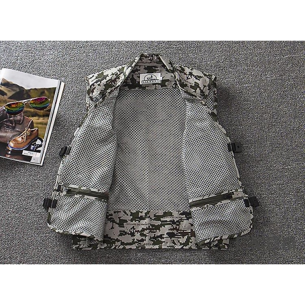 Camouflage Vest Udendørs Mænds Fotografering Mesh Vest Multi-lomme Fiske Casual Hest Klip XL