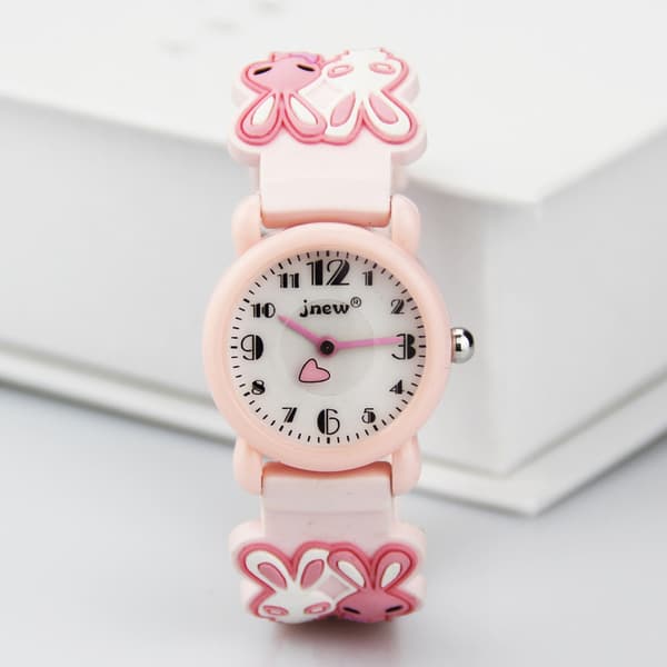 Vattentät Kanin Barnklocka (Rosa), Quartz Urverk, 3D